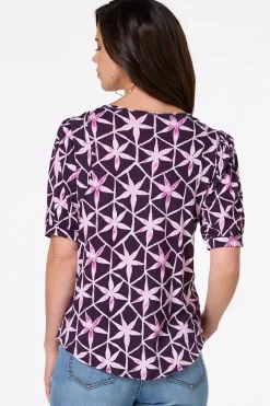 Cato Abstract Floral Henley> Tops