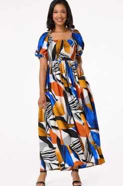 Cato Abstract Smocked Dress><noscript><img width=