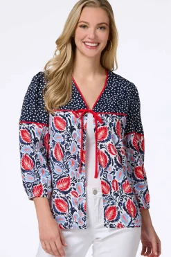 Cato Americana Leaf Tie Front Top> Tops