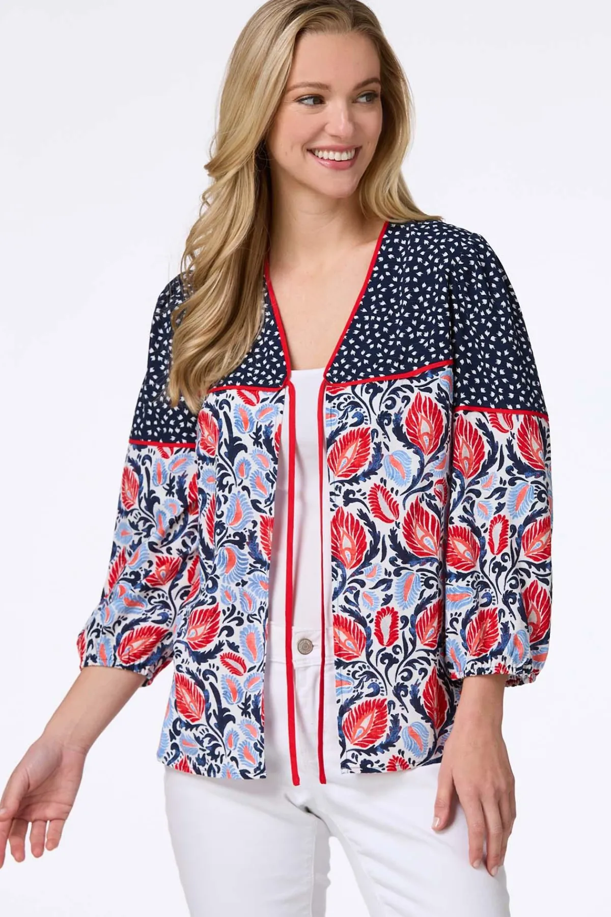 Cato Americana Leaf Tie Front Top> Tops