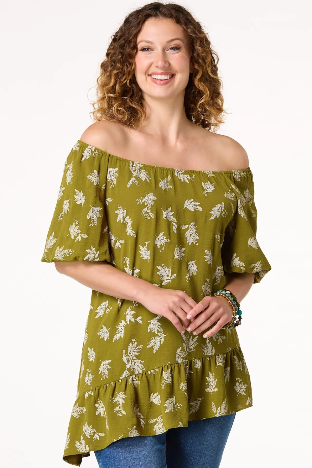 Cato Asymmetrical Ruffled Hem Top> Tops