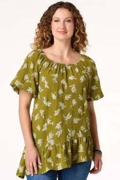 Cato Asymmetrical Ruffled Hem Top><noscript><img width=