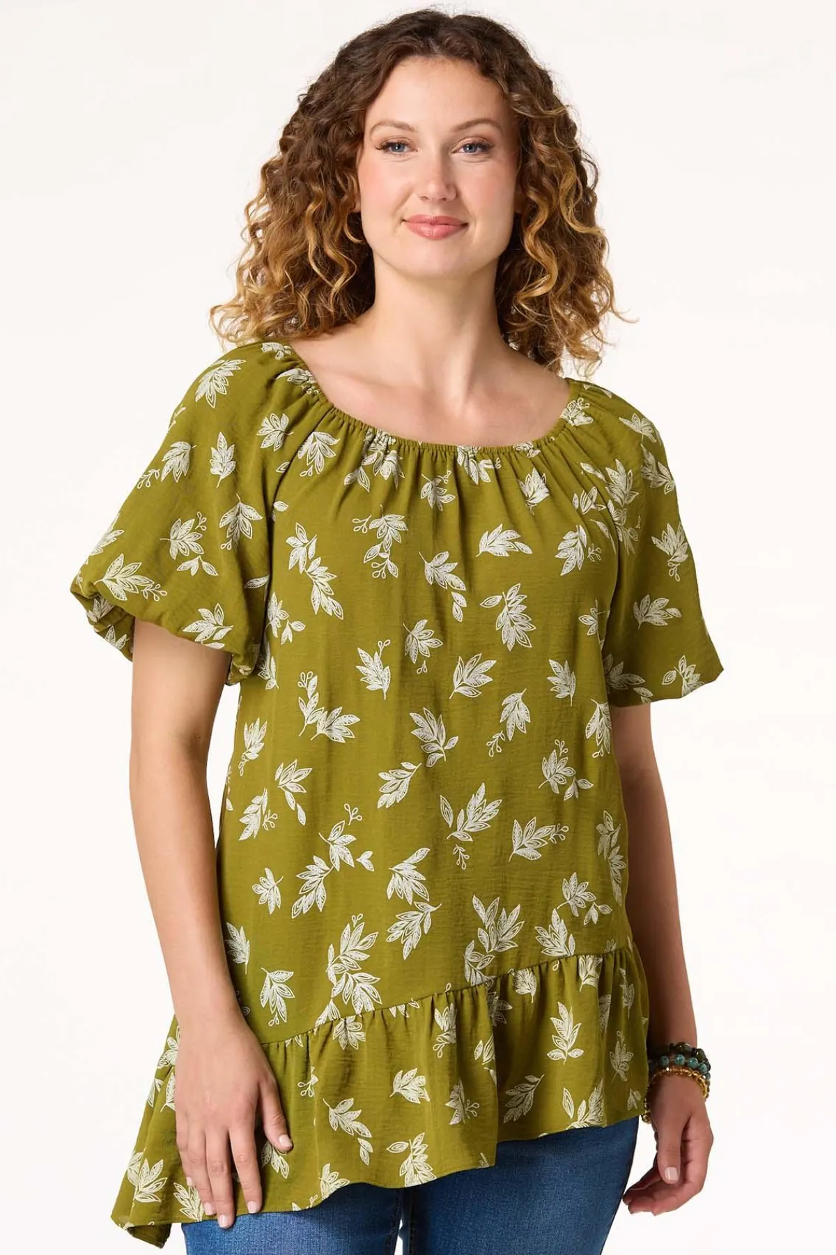 Cato Asymmetrical Ruffled Hem Top> Tops