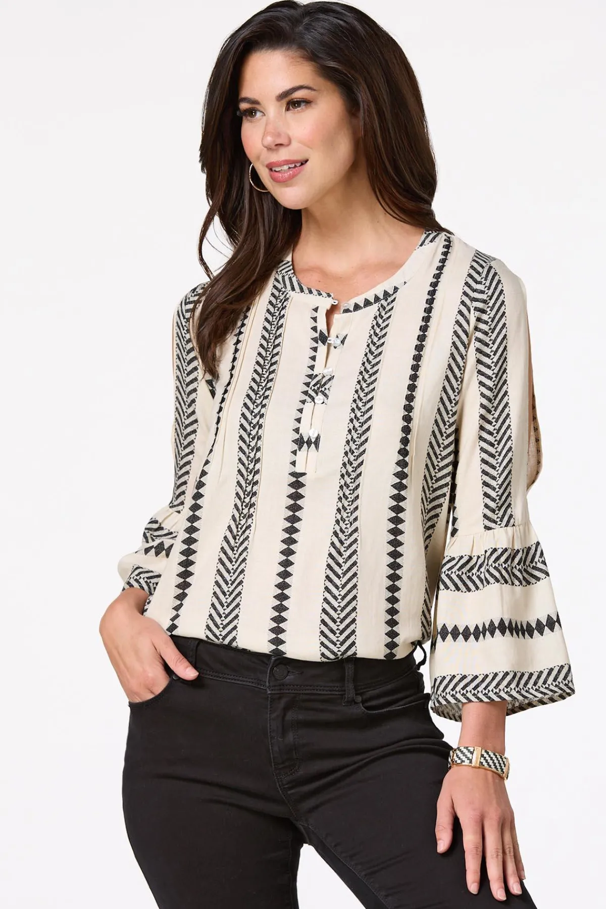 Cato Aztec Bell Sleeve Top> Tops