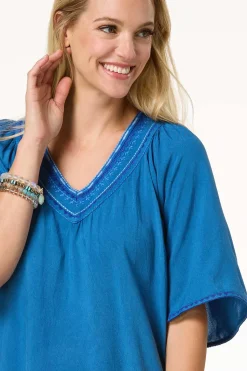 Cato Aztec Embroidered Chambray Top><noscript><img width=