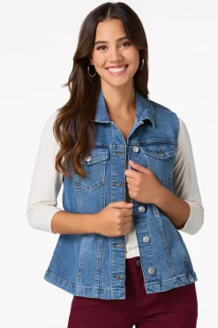 Cato Belted Denim Vest><noscript><img width=