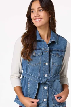Cato Belted Denim Vest><noscript><img width=