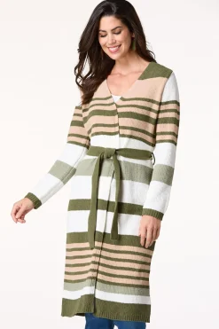 Cato Belted Stripe Chenille Cardigan> Sweaters