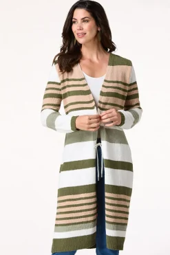 Cato Belted Stripe Chenille Cardigan><noscript><img width=