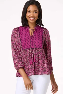Cato Berry Paisley Poet Top> Tops