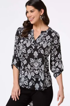 Cato Black And White Floral Tunic> Tops