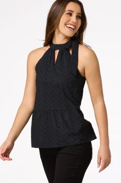 Cato Black Eyelet Tank> Tops