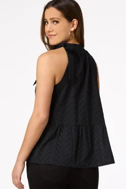 Cato Black Eyelet Tank> Tops