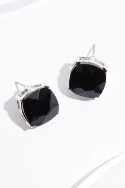 Cato Black Faceted Square Button Earrings> Earrings