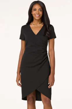 Cato Black Faux Wrap Dress> Dresses