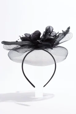 Cato Black Flower Bead Fascinator> Hats & Hair