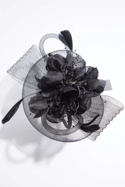 Cato Black Flower Bead Fascinator> Hats & Hair