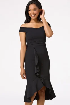 Cato Black Ruffled Midi Dress> Dresses