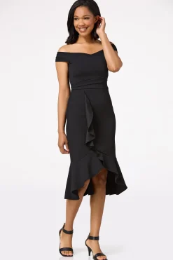 Cato Black Ruffled Midi Dress> Dresses