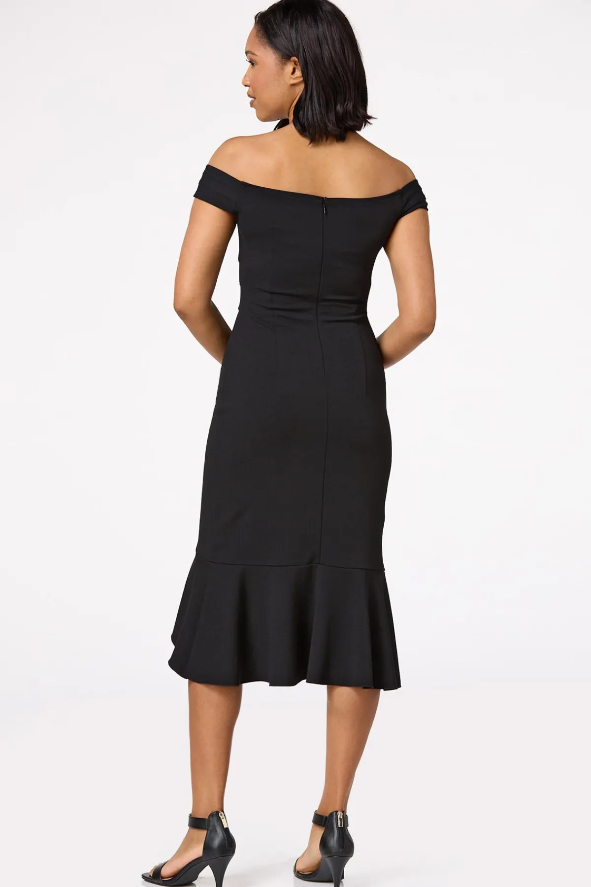 Cato Black Ruffled Midi Dress> Dresses