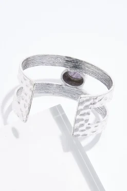Cato Black Stone Silver Cuff Bracelet><noscript><img width=