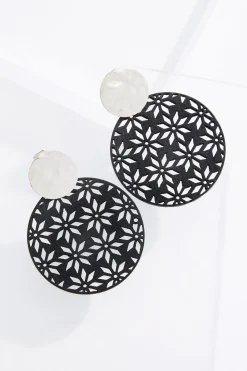 Cato Black Wood Cutout Clip- On Earrings> Earrings