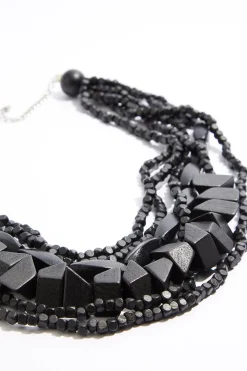 Cato Black Wood Layered Necklace><noscript><img width=