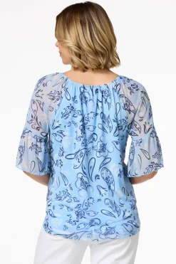 Cato Blue Mesh Floral Top> Tops