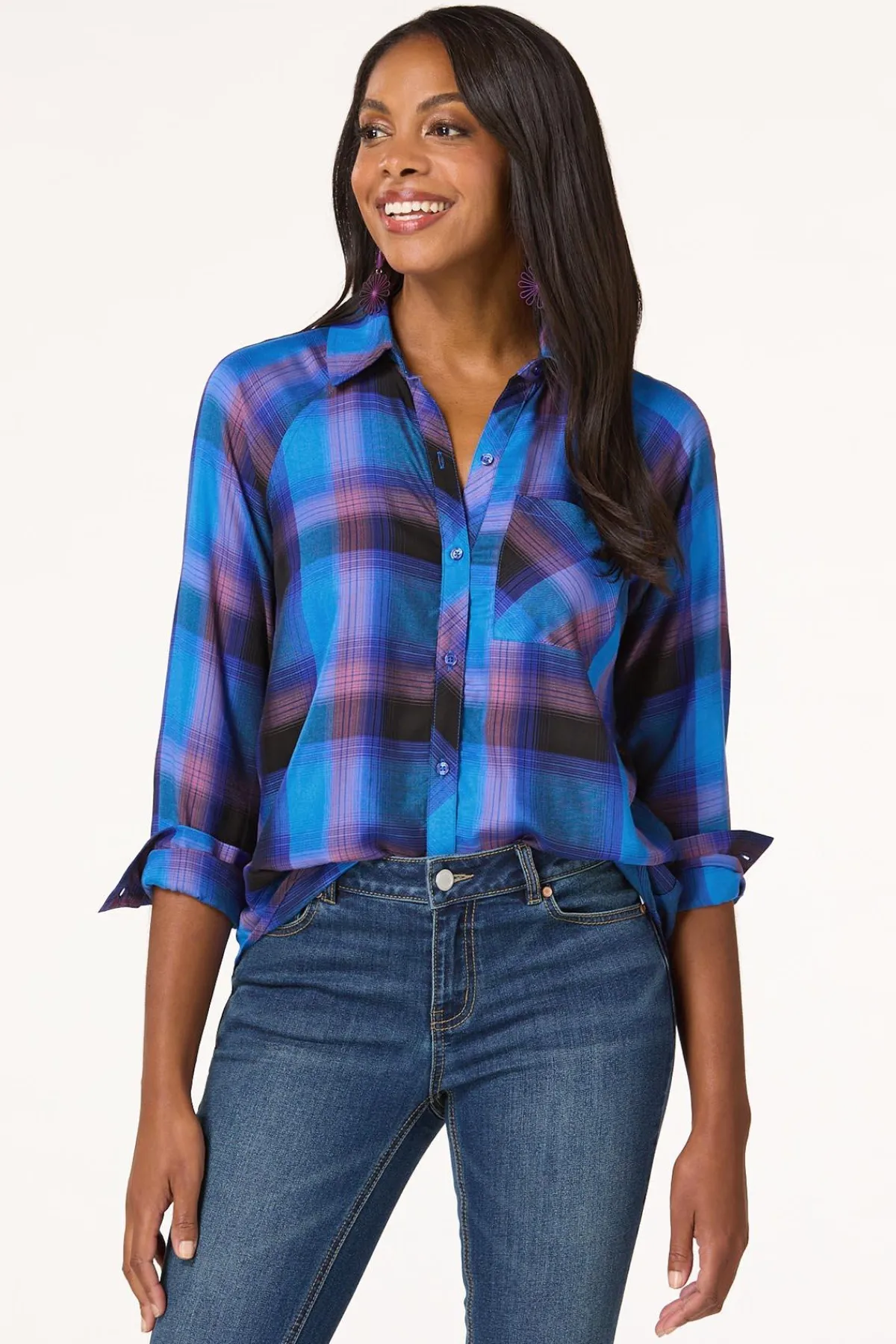 Cato Blue Plaid Shirt> Tops