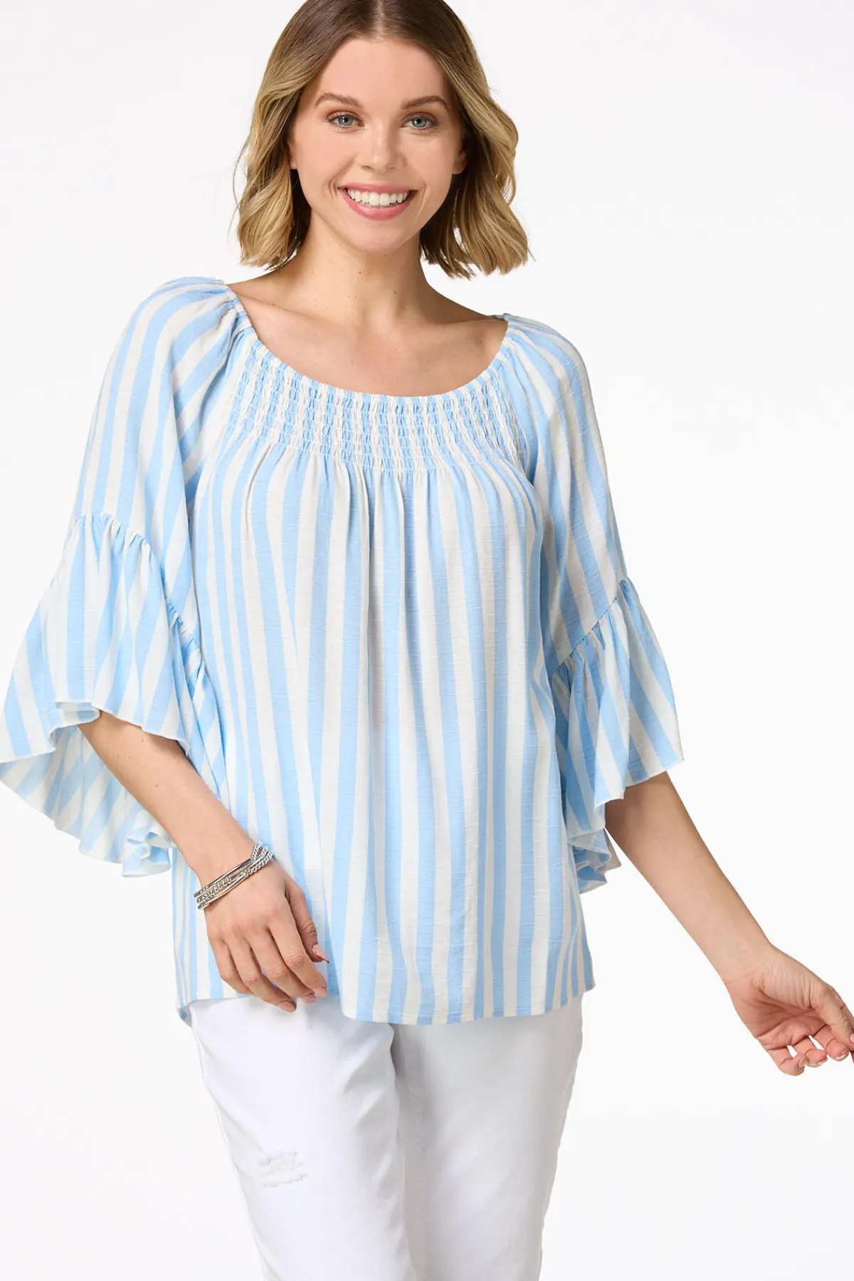Cato Blue Stripe Poet Top> Tops