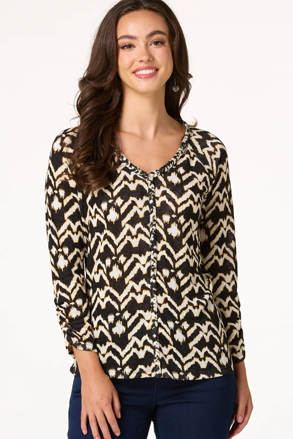 Cato Braided Trim Hacci Top> Tops