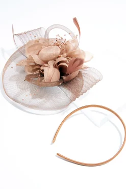 Cato Brown Mesh Feather Fascinator><noscript><img width=