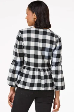 Cato Buffalo Plaid Peplum Cardigan><noscript><img width=