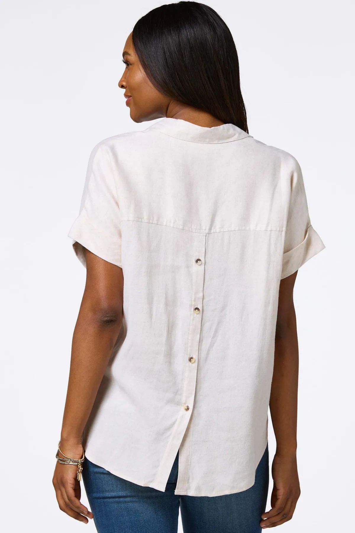 Cato Button Back Linen Shirt> Tops