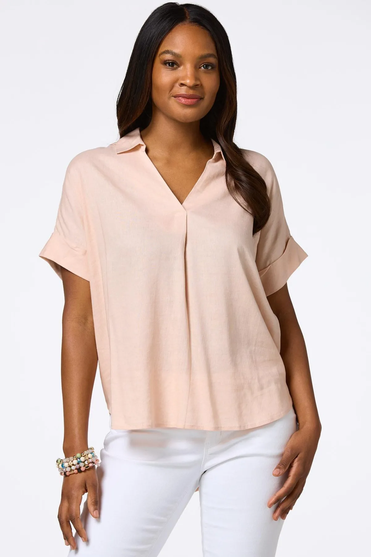 Cato Button Back Linen Shirt> Tops