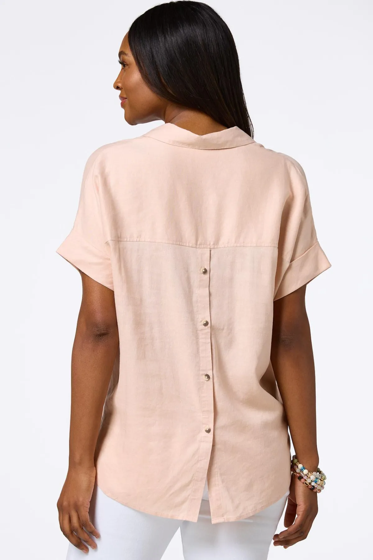 Cato Button Back Linen Shirt> Tops
