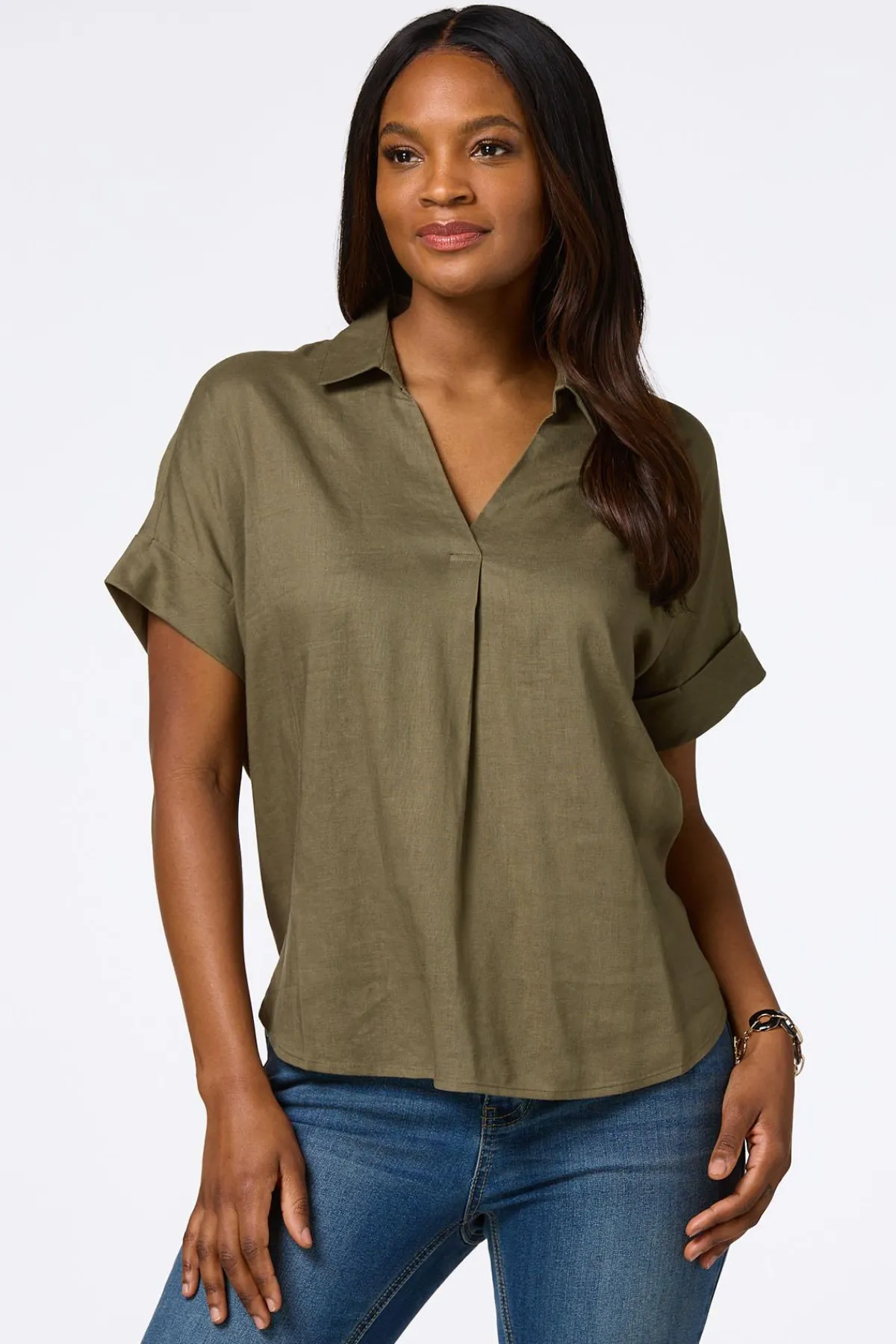 Cato Button Back Linen Shirt> Tops