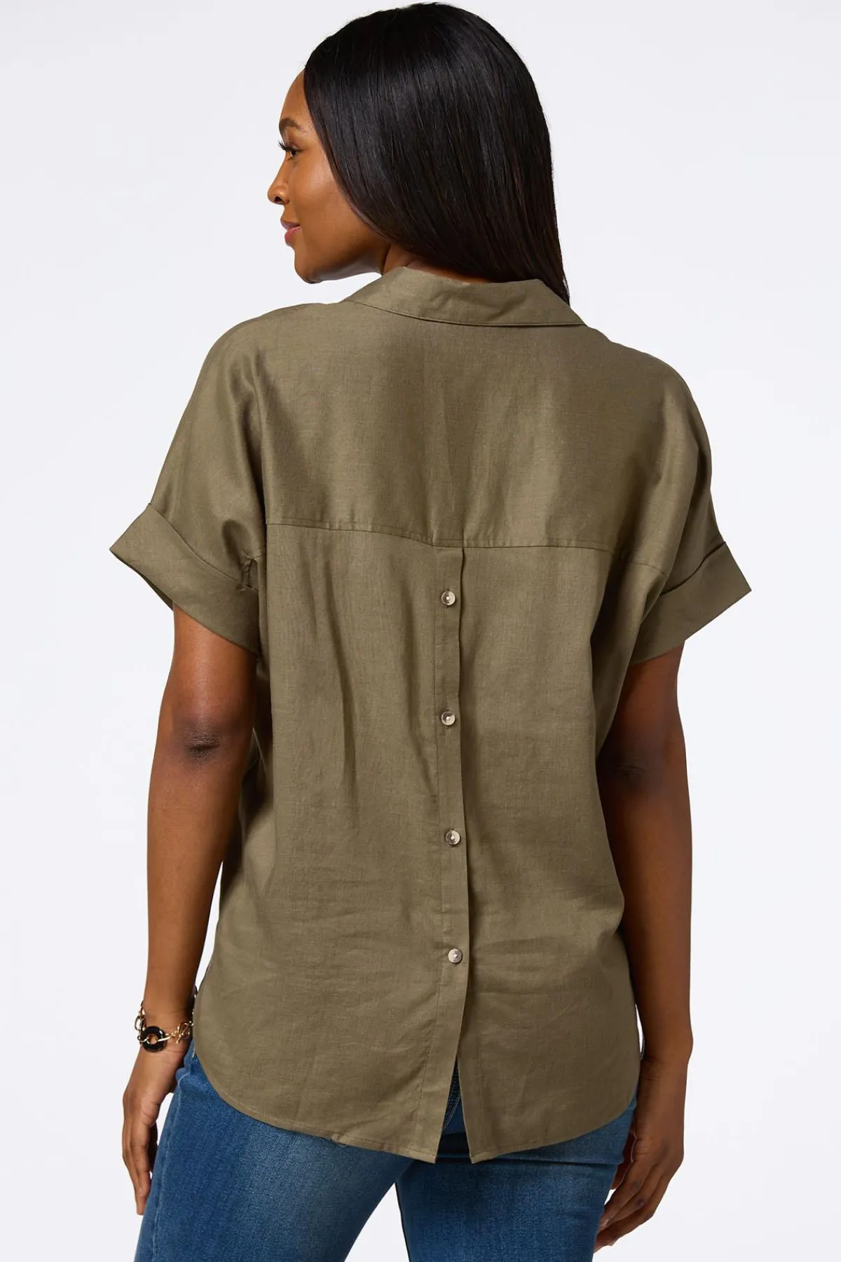 Cato Button Back Linen Shirt> Tops