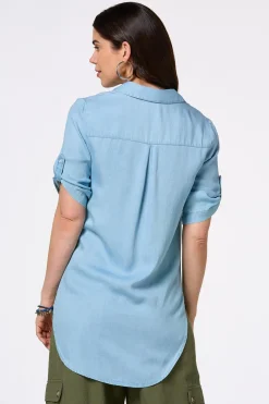 Cato Chambray Collared Tunic> Tops