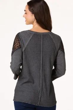 Cato Charcoal Crochet Sleeve Top> Tops