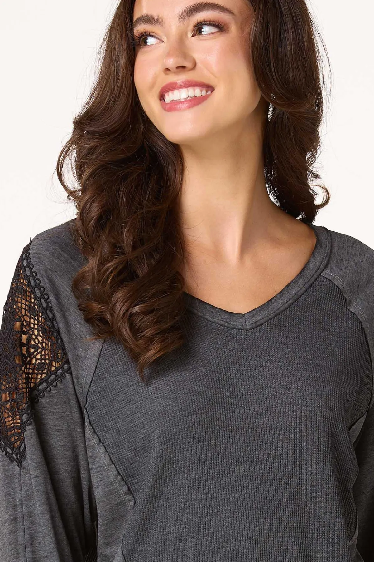 Cato Charcoal Crochet Sleeve Top> Tops