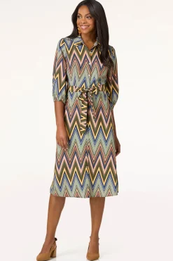 Cato Chevron Tie Waist Shirt Dress> Dresses