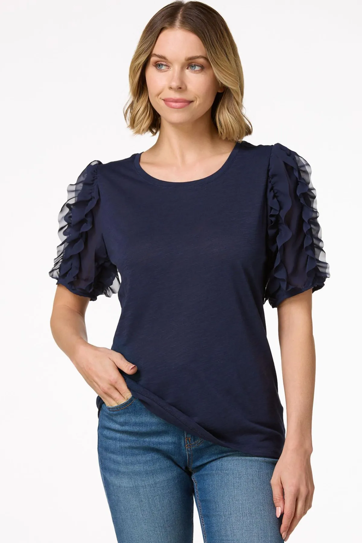 Cato Chiffon Ruffled Sleeve Top> Tops