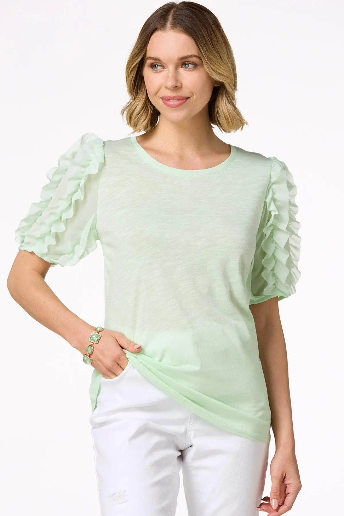 Cato Chiffon Ruffled Sleeve Top> Tops