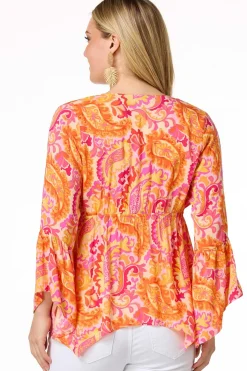 Cato Citrus Burst Tie Front Top> Tops