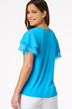 Cato Clip Dot Flutter Sleeve Top> Tops