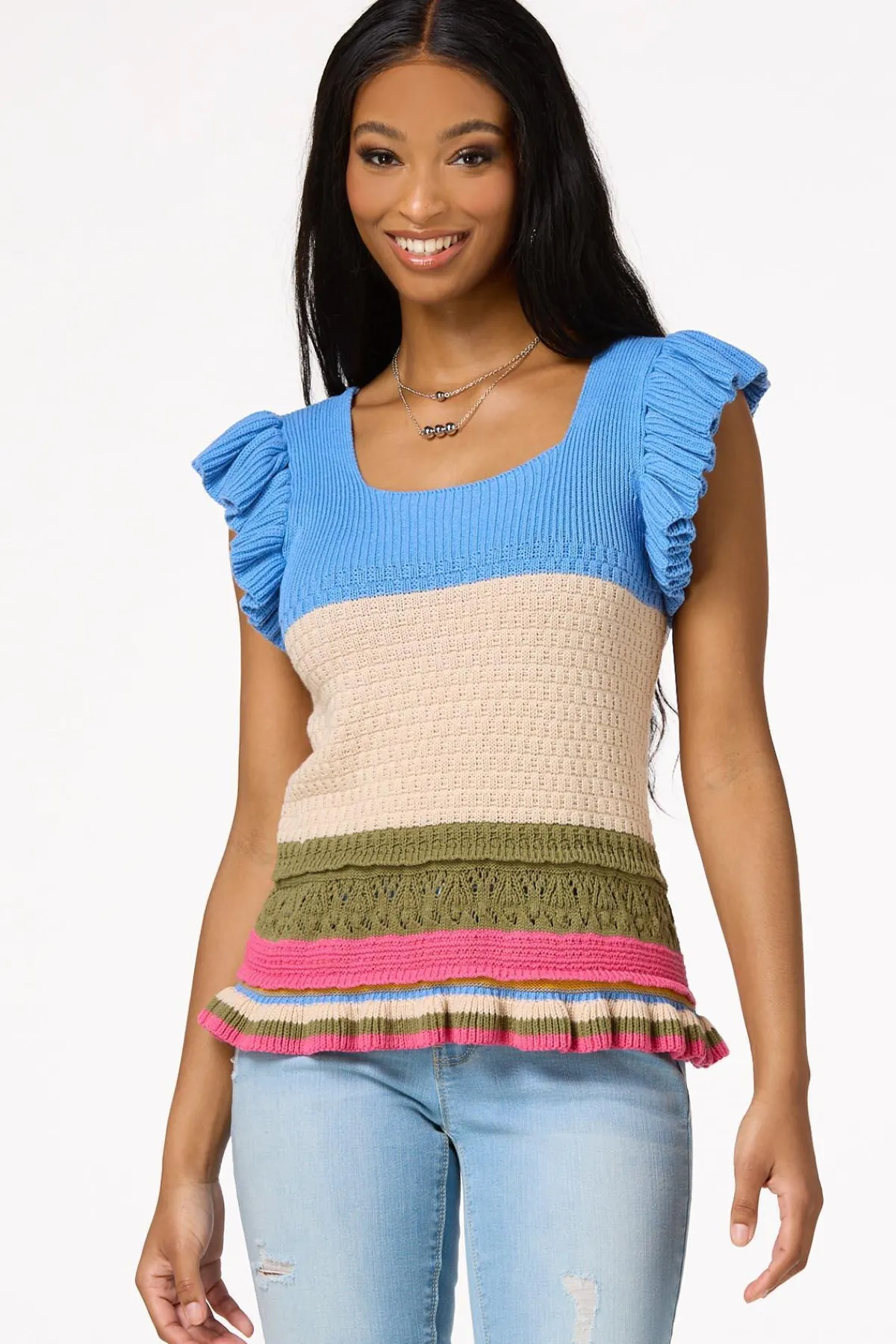 Cato Colorblock Flutter Sleeve Sweater> Sweaters