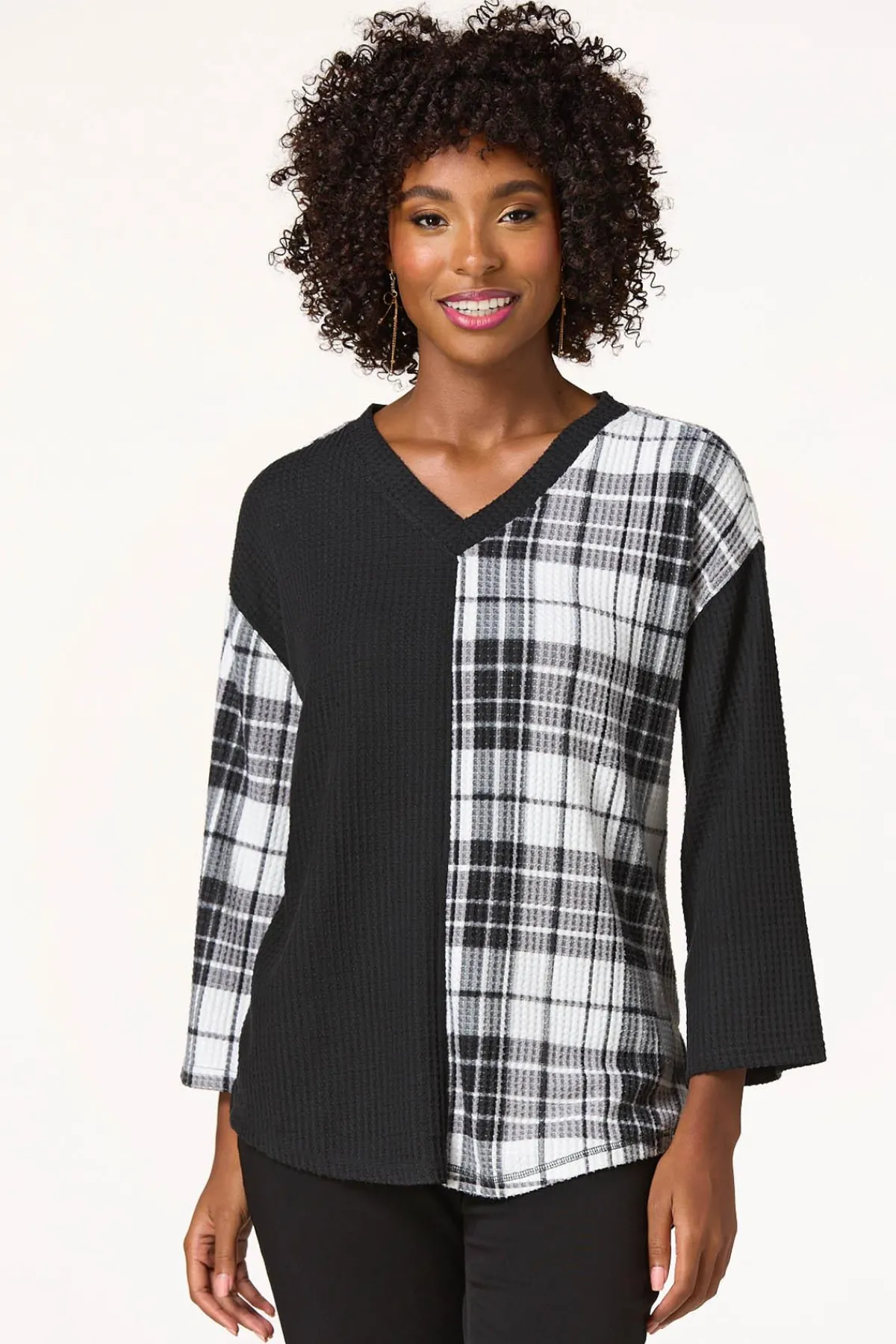 Cato Colorblock Plaid Waffle Top> Tops