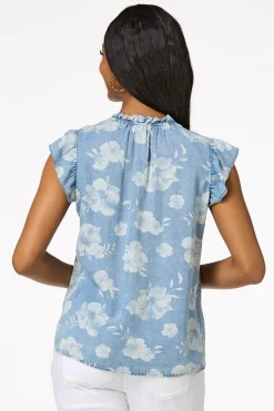Cato Contrast Floral Chambray Top> Tops