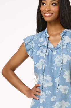 Cato Contrast Floral Chambray Top><noscript><img width=